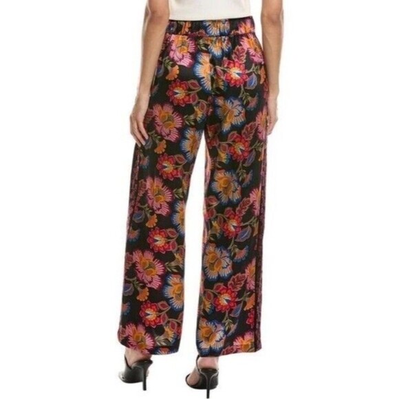 Johnny Was Workshop Floral 100 % Silk Wide Legs Pants Sz Medium - Picture 2 of 5
